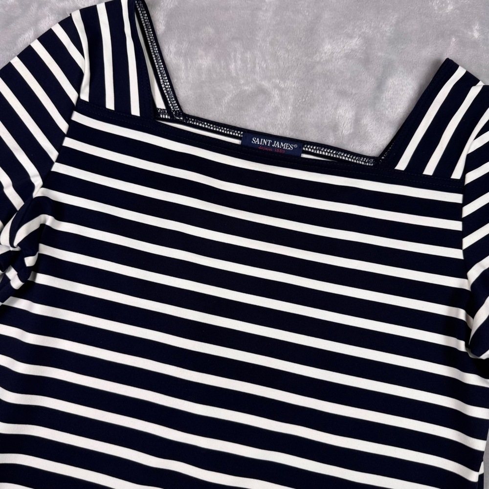 Saint James Navy White Striped Square Neck Dress Made in France Women 6 XS‎ S